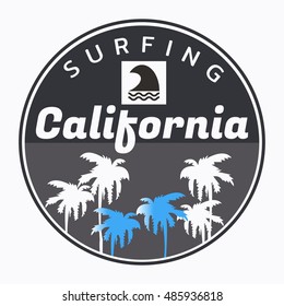 Vector illustration on the theme of surfing and surf in California. Typography, t-shirt graphics, poster, banner, flyer, print, postcard