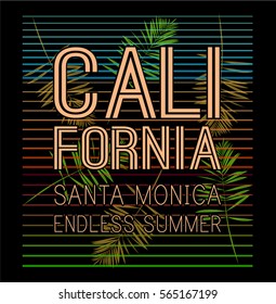 Vector illustration on the theme of surfing and surf. Slogan: California ,Typography, t-shirt graphics, poster, banner, print.