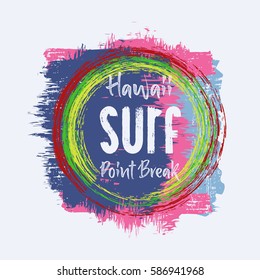 Vector illustration on the theme of surfing and surf in Hawaii.  Slogan: point break.  Typography, t-shirt graphics, print, poster, banner, flyer, postcard