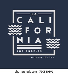 Vector illustration on the theme of surfing and surf in California, Los Angeles City. Typography, t-shirt graphics, print, poster, banner, flyer, postcard
