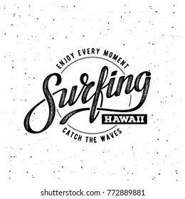 Vector illustration on the theme of surfing and surf. Vintage design. Typography, t-shirt graphics, print, poster, banner, flyer, postcard