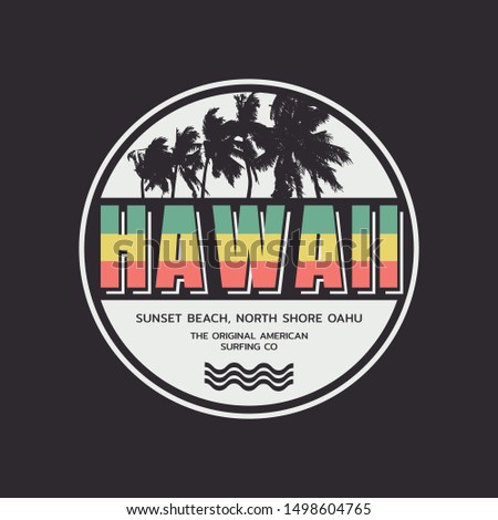 Vector illustration on the theme of surfing and surf in Hawaii.  Sport typography, t-shirt graphics, print, poster, banner, flyer, postcard