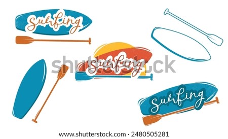 Vector illustration on the theme of surfing and sapsurfing. Vintage design with texture. Typography, T-shirt graphics, poster, banner, flyer, print, postcard