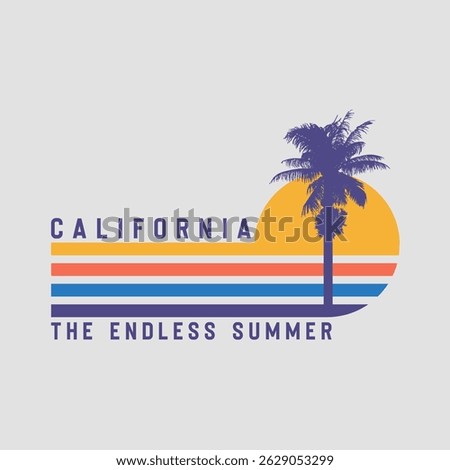 Vector illustration on the theme of surfing and surf in California. Sport typography, t-shirt graphics, print, poster, banner, flyer, postcard