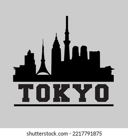 Vector illustration on a theme of Tokyo skylines. Stamp typography, t-shirt graphics, print, poster, banner, flyer, postcard