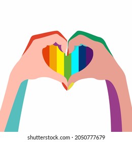 Vektorgrafik zum Thema Toleranz, Rechte sexueller Minderheiten, LGBT. zwei Hände in Form eines Herzens mit Regenbogenfarben gefaltet. Liebe ist Liebe. nützlich für Poster, Druck, Propaganda.