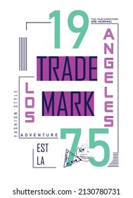 Vector illustration on the theme of Trade mark, los angeles. Grunge background. Typography, perfect for t-shirts, graphics, posters, prints, postcards, hoodies, etc. 