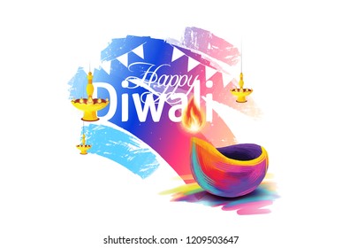 Vector illustration on the theme of the traditional celebration of happy diwali. Deepavali light and fire festival. Translation from Indian Sanskrit: Happy diwali