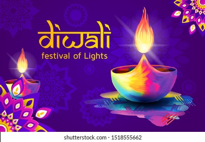 Vector illustration on the theme of the traditional celebration of happy diwali. Deepavali light and fire festival. 