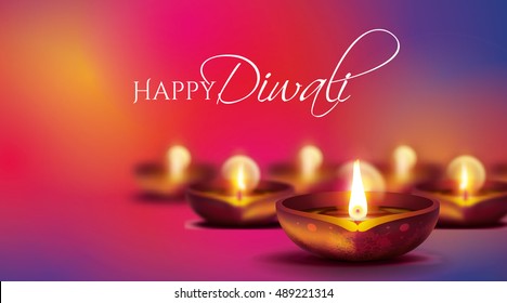 Vector Illustration On The Theme Of The Traditional Celebration Of Happy Diwali. Deepavali Light And Fire Festival