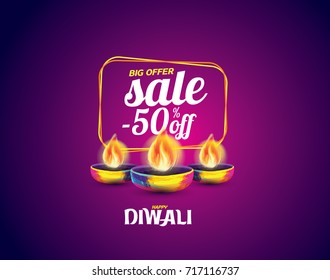 Vector illustration on the theme of the traditional celebration of happy diwali. Deepavali light and fire festival