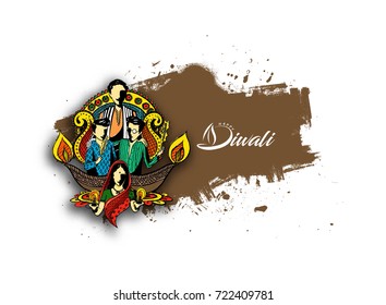 Vector illustration on the theme of the traditional celebration of happy Diwali.