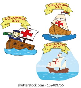 Vector illustration on the theme of travel. hand draw of Christopher Columpus ship