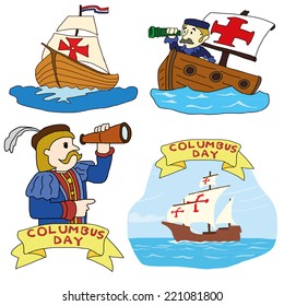 Vector illustration on the theme of travel. hand draw of Christopher Columpus ship