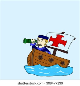 Vector illustration on the theme of travel. hand draw of Christopher Columpus ship