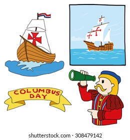 Vector illustration on the theme of travel. hand draw of Christopher Columpus ship
