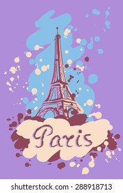 Vector illustration on the theme of a trip to Paris with the inscription