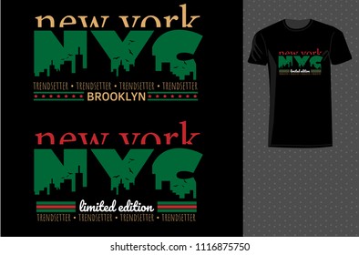 Vector illustration on the theme of USA and New York City t-shirt design. Print design.