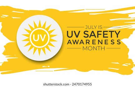 En julio se celebra cada año una Ilustración vectorial sobre el tema del mes de concienciación sobre la seguridad de los rayos UV. Póster de Anuncio, flyer y diseño de fondo.