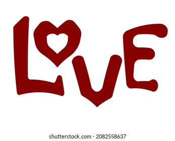 vector illustration on the theme for Valentine's Day. The word love in red letters isolated on a white background