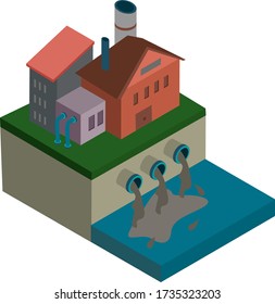 
Vector illustration on the theme of water pollution. 3D ecology icons. Illustrations of harmful solutions factories, isometry.