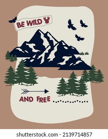 Vector illustration on the theme "Wild and free". Can be used for baby t-shirt print, fashion print design, kids wear, baby shower, celebration, greeting and invitation.