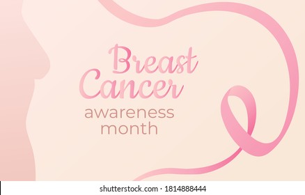 Vector illustration on the theme of women's health, dedicated to breast cancer screening. In pink gentle tones. With a silhouette of a woman's breast