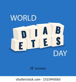 Vector Illustration on the theme World Diabetes Day. Inscription diabetes on sugar.