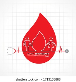 Vektorillustration Illustration zum Thema Welt Thalassemia Tag - 8. Mai. Thalashalen sind erbliche Blutstörungen, die durch eine verminderte Hämoglobinproduktion gekennzeichnet sind