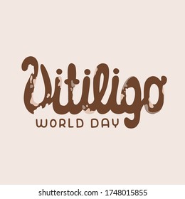 Vector illustration on the theme of World Vitiligo Day on June 25. Handwritten inscription decorated wiht spots.