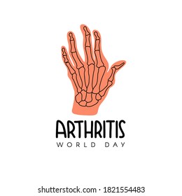 Ilustración vectorial sobre el tema del Día Mundial de la Artritis el 12 de octubre. Decorada con una inscripción manuscrita y huesos del brazo enfermos.