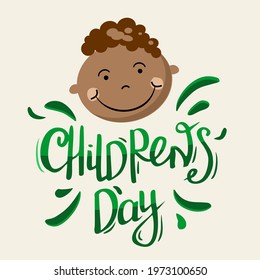 Vector illustration on the theme of the World Children's Day holiday. African boy with dark skin and lettering.