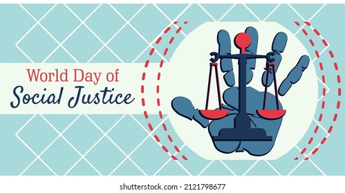Ilustración vectorial sobre el tema del Día Mundial de la Justicia Social el 20 de febrero. Adecuado para carteles y banner de tarjetas de felicitación.