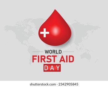 Vector illustration on the theme of World First Aid day observed each year on second Saturday of September. First aid box. Blood and heart design.