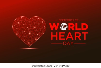 Ilustración vectorial sobre el tema del Día Mundial del Corazón, celebrado el 29 de septiembre. Diseño de bajo estilo polaco. Fondo geométrico. Plantilla vectorial para banner, tarjeta de saludo, afiche con fondo.