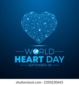 Ilustración vectorial sobre el tema del Día Mundial del Corazón, celebrado el 29 de septiembre. Diseño de bajo estilo polaco. Fondo geométrico. Plantilla vectorial para banner, tarjeta de saludo, afiche con fondo.