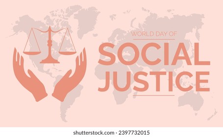 Ilustración vectorial sobre el tema del Día Mundial de la Justicia Social que se observa cada año durante febrero.Banner, Holiday, afiche, tarjeta y diseño de fondo.