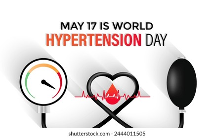 Ilustración vectorial sobre el tema del Día Mundial de la Hipertensión observada cada año 17 de mayo. La hipertensión muestra presión arterial alta. Cartel de banner, flyer y diseño de fondo.