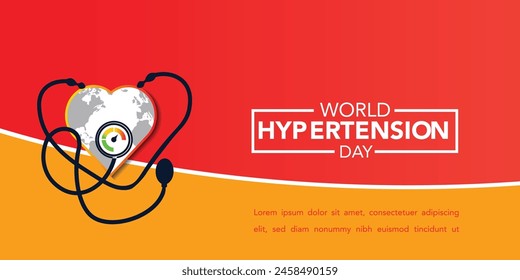 Cada año se celebra la Ilustración vectorial del Día Mundial de la Hipertensión. La hipertensión muestra presión arterial alta. Póster de Anuncio, flyer y diseño de fondo.