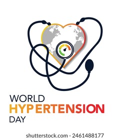 Cada año se celebra la Ilustración vectorial del Día Mundial de la Hipertensión. La hipertensión muestra presión arterial alta. Póster de Anuncio, flyer y diseño de fondo.