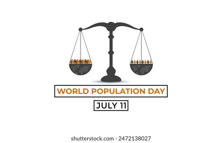 Vector illustration on the theme of World Population Day. Diverse people
with Overcrowded, overloaded earth. Banner poster, flyer and background design.