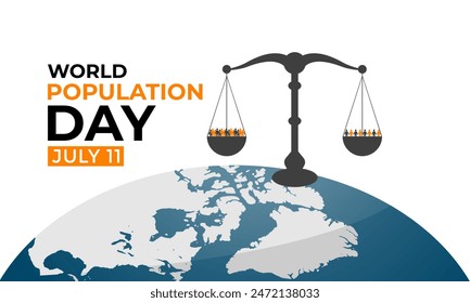 Ilustración vectorial sobre el Día Mundial de la Población. Personas diversas
con la tierra hacinada y sobrecargada. Póster de Anuncio, flyer y diseño de fondo.
