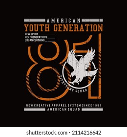 Vector illustration on the theme of yout generation  in New York City, Brooklyn. Vintage design. Grunge background. Number sport typography, t-shirt graphics, poster, print, banner, flyer, postcard
