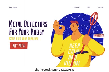 Vector illustration on the themes: metal detectors, hobby, treasure hunt, survival, camping, adventure, archaeology. The Digger.