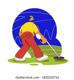 Ilustración vectorial sobre los temas: detectores de metales, hobby, búsqueda de tesoros, supervivencia, acampada, aventura, arqueología. El Digger.