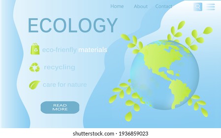 Vektorgrafik zum Thema Umweltbewusstsein. Banner für die Website mit dem Planeten Erde und Öko-Symbole. Abfallrecycling, Naturpflege. flache Illustration für Websites, Anwendungen