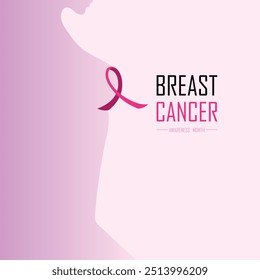 Ilustración vectorial sobre el tema de la lucha contra el cáncer de mama. cinta rosa en el fondo de una niña. 