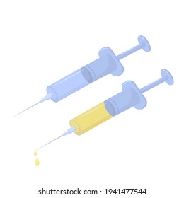 ilustración vectorial sobre el tema de la medicina. Dos jeringas, una de ellas llena, aislada en un fondo blanco