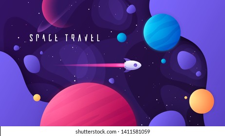 Vector illustration on the topic of outer space, interstellar travels, universe and distant galaxies.