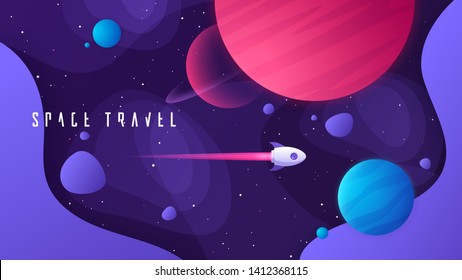 Vector illustration on the topic of outer space, interstellar travels, universe and distant galaxies.